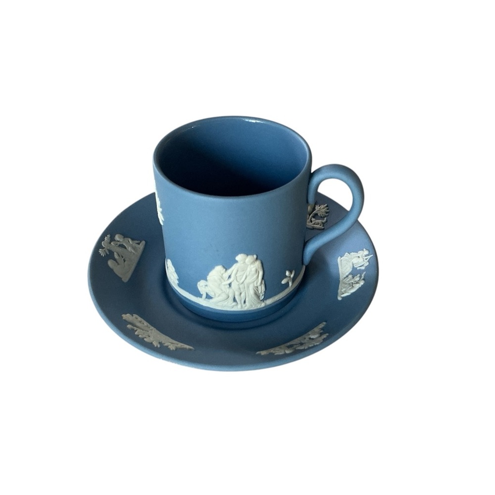 Vintage Wedgwood Blue Jasperware Demitasse Cup and Saucer